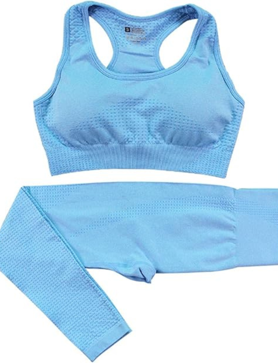 Conjunto Aura Fitness - Top + Legging - Azul Bebe