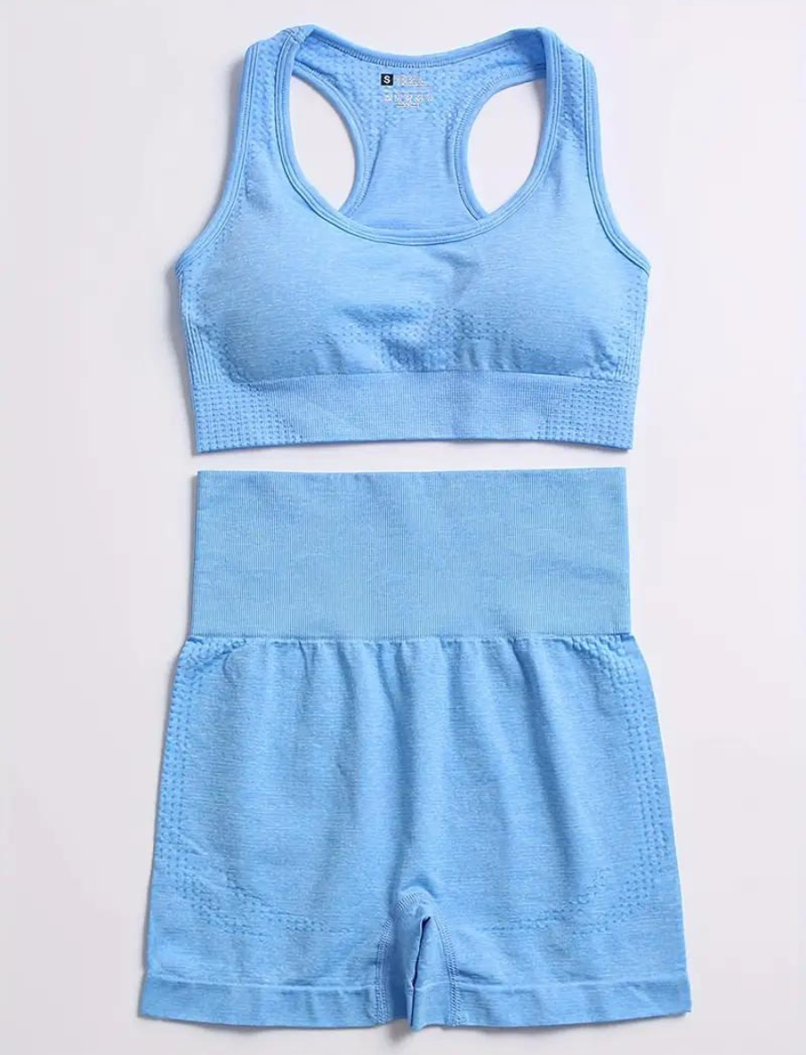 Conjunto Aura Fitness - Top + Short - Azul