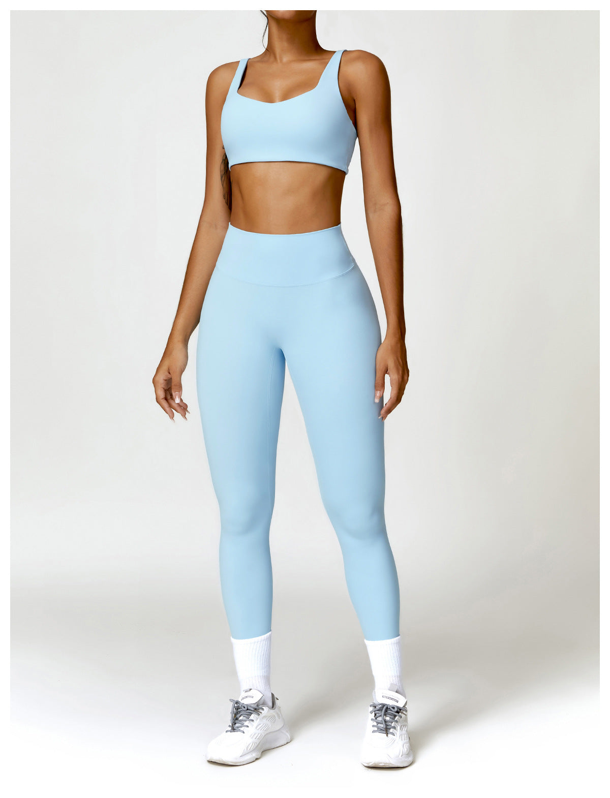 Conjunto Fitness Focus - Top + Legging - Azul Bebe