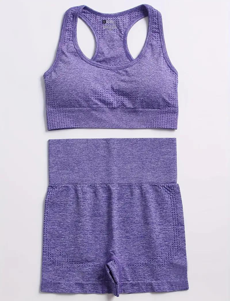 Conjunto Aura Fitness - Top + Short - Morado