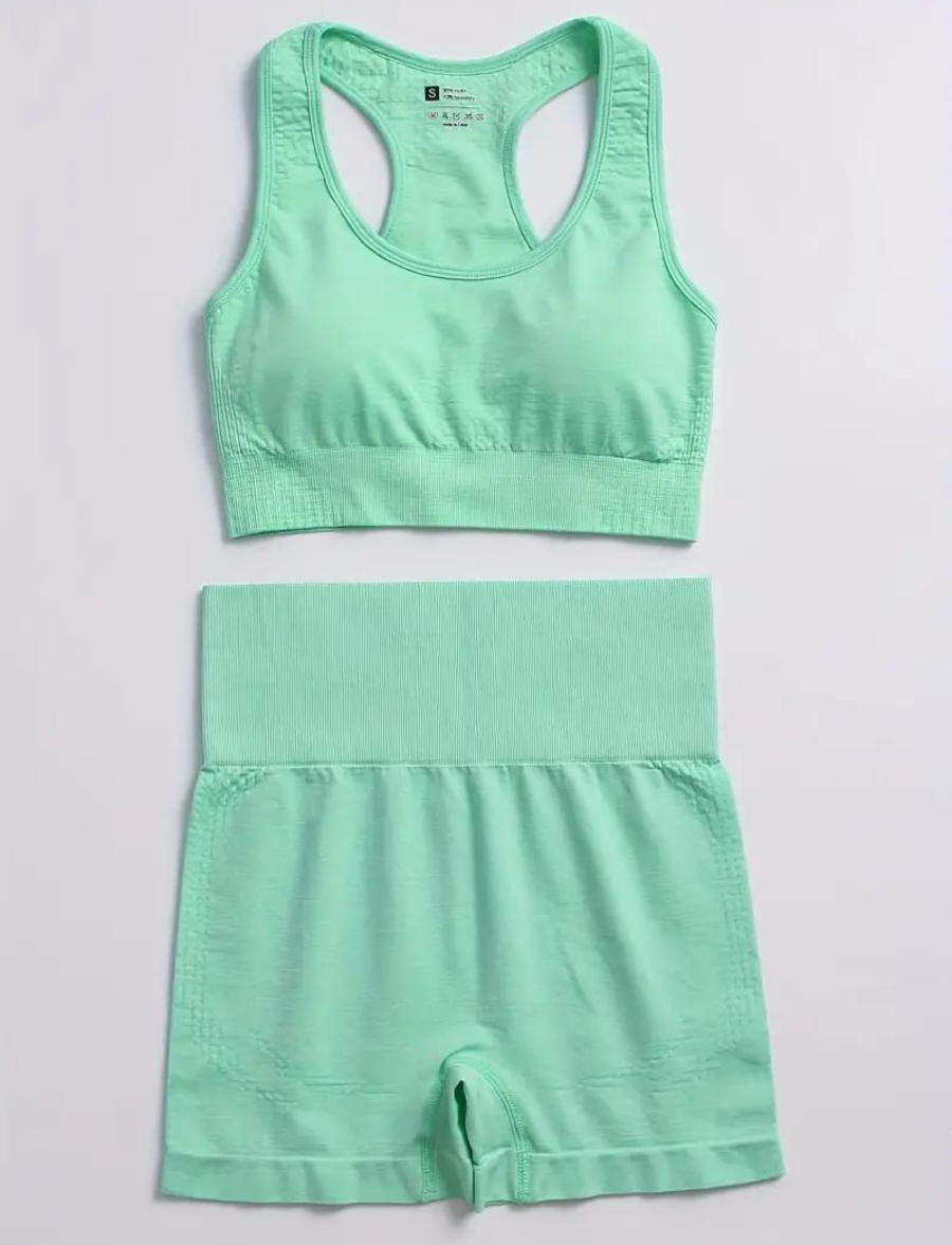 Conjunto Aura Fitness - Top + Short - Menta