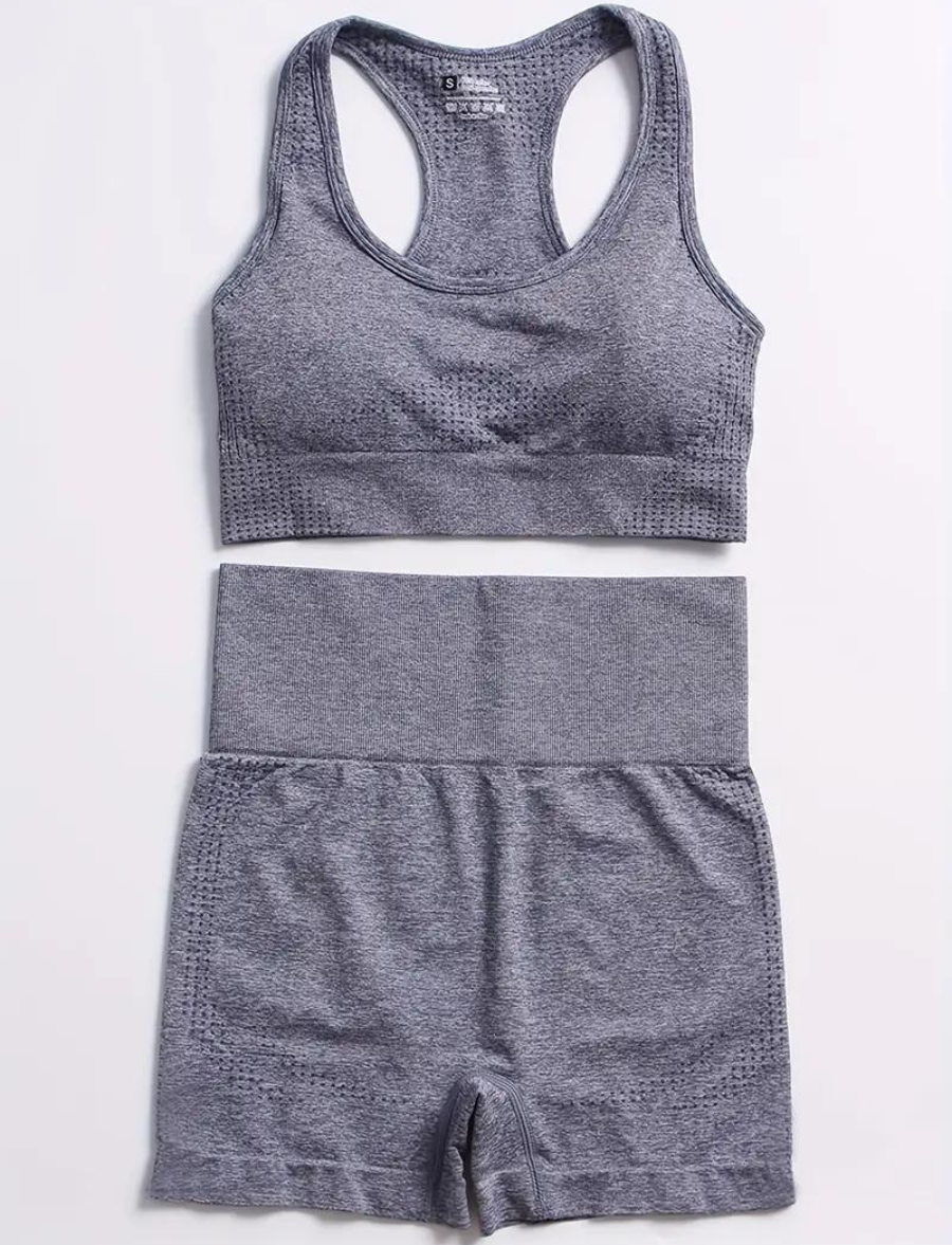 Conjunto Aura Fitness - Top + Short - Cinza