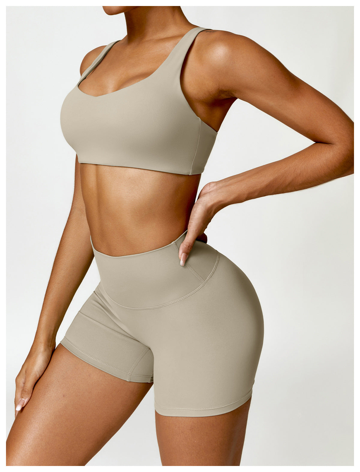 Conjunto Fitness Feminino - Top + Short - Bege