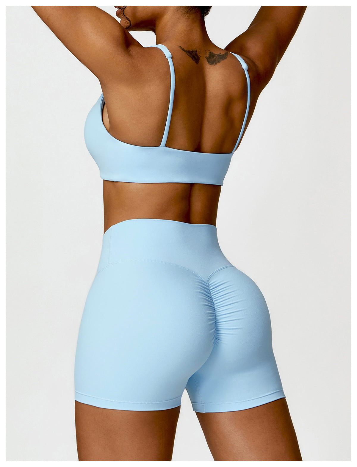 Conjunto Fitness Feminino - Top + Short - Azul Bebe