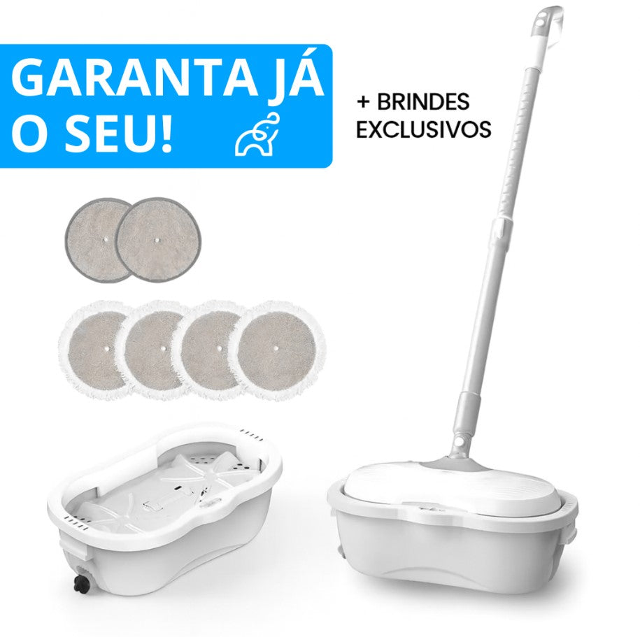 Mop Elétrico + BRINDES: Módulos de Limpeza e Tanque Suporte (ÚLTIMAS UNIDADES)